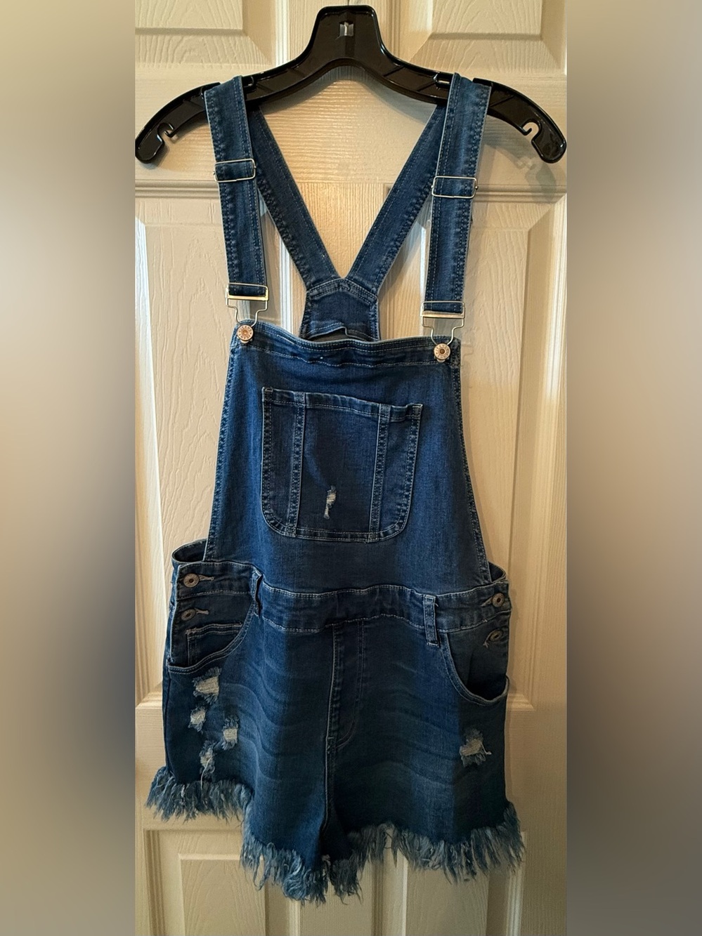 NWOT- Jean short fringe overalls- stretch denim